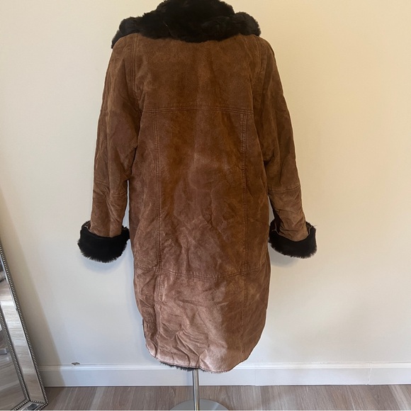 Vintage Fashion Elements Suede Coat faux Fur Collar Brown Small penny lane 70s - Picture 2 of 10